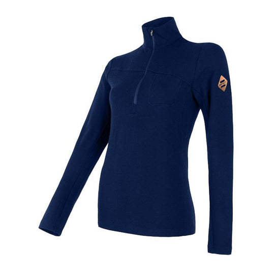 Damen T-Shirt SENSOR Merino Extreme lang Ärmelreißverschluss dunkel Blau