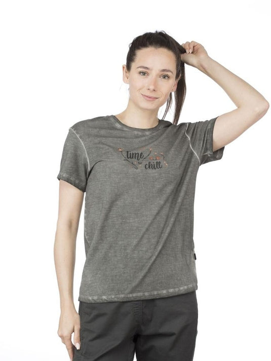 Damen-Wander-T-Shirt Chillaz Sagres Time To Chill Schwarz gewaschen