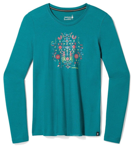 Smartwool W Floral Tundra Graphic Langarm-T-Shirt Smaragdgrün für Damen