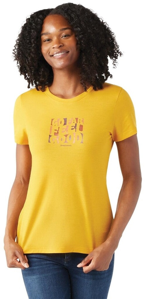 Laden Sie das Bild in Galerie -Viewer, Damen-T-Shirt Smartwool W Sweet Trip Graphic Short Sleeve Tee Honey Gold
