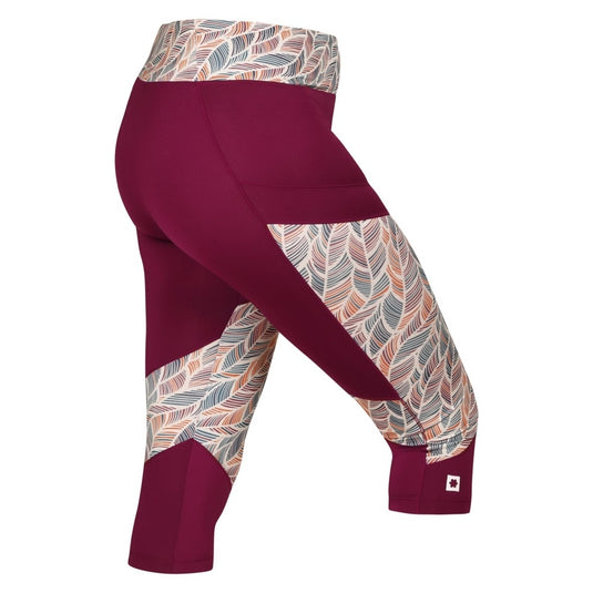 Damen Kletterleggings Ocún Rhea 3/4 Leggings Wein Rhododendron